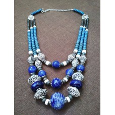 Necklace Patsyorka of ceramic beads turquoise 3 threads