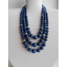 Necklace Namysto of pressed colored corals blue 3 threads
