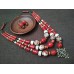 Necklace Zgarda of red/white ceramic beads and cross