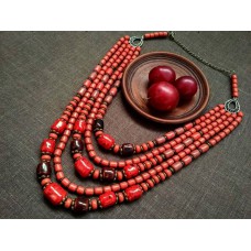 Necklace Korali of ceramic beads red mix 5 threads