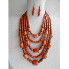 Necklace Korali of ceramic beads orange mix 5 threads