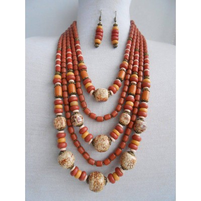 Necklace Korali of ceramic beads colourful mix 5 threads