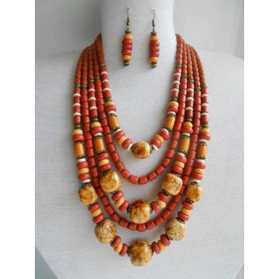 Necklace Korali of ceramic beads colourful mix 5 threads