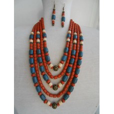 Necklace Korali of ceramic beads red/gray 5 threads