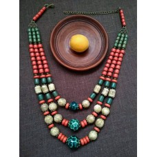 Necklace Patsyorka of ceramic beads colourful 3 threads