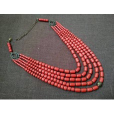 Necklace Korali of ceramic beads red 5 threads