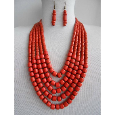 Necklace Korali of ceramic beads red 5 threads 3
