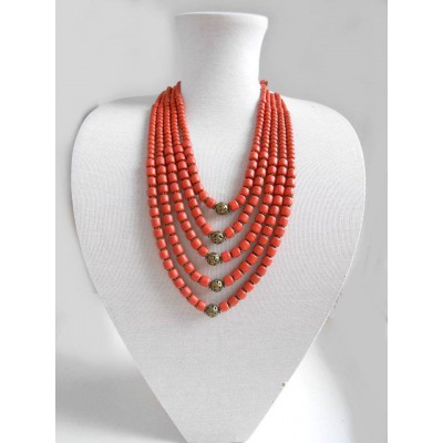 Necklace Korali of ceramic beads red 5 threads 4