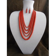 Necklace Korali of ceramic beads red 5 threads 5