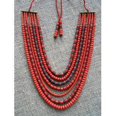 Necklace Korali of ceramic beads red/black 7 threads