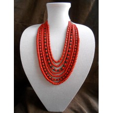 Necklace Korali of ceramic beads red/black 7 threads 2
