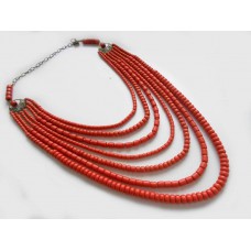 Necklace Korali of ceramic beads red 7 threads