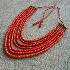 Necklace Korali of ceramic beads red 7 threads 2