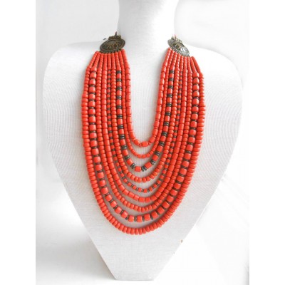 Necklace Korali of ceramic beads red/black 9 threads