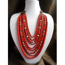 Necklace Korali of ceramic beads red/black 9 threads 2
