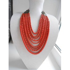 Necklace Korali of ceramic beads red 9 threads