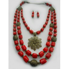 Necklace Dukati and earrings of real coral with decoration