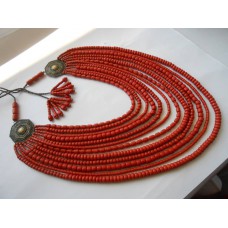 Necklace Korali of ceramic beads blue/orange 12 threads