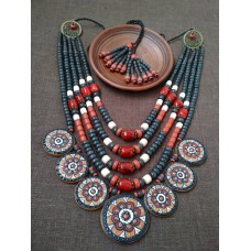 Necklace Dukati of ceramic beads blue/orange