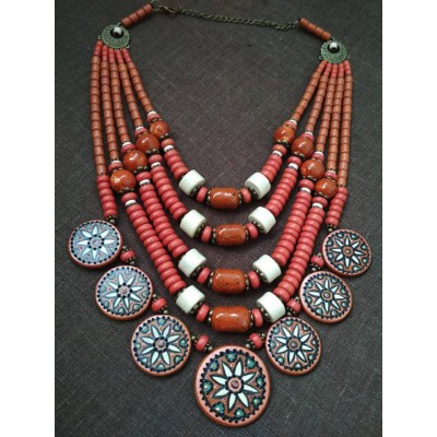 Necklace Dukaty of ceramic beads red/white 