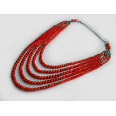 Necklace Namysto of real round corals 5 threads