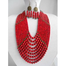 Necklace Namysto and earrings of real round corals 9 threads 