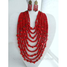 Necklace Namysto and earrings of real different shape corals 9 threads 