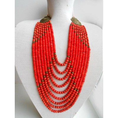 Necklace Namysto of real round corals 9 threads 