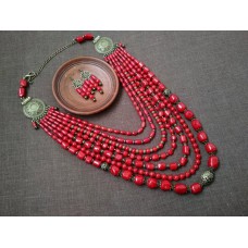 Necklace Namysto and earrings of real big shaped corals 7 threads 