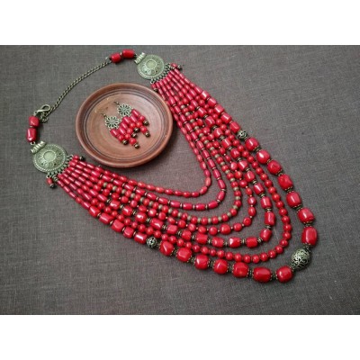 Necklace Namysto and earrings of real big shaped corals 7 threads 