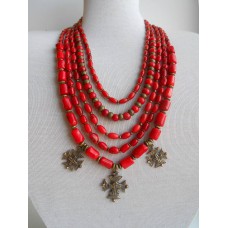 Necklace Namysto of real corals with bronze decoration 5 threads 