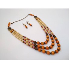 Necklace Patsyorka and earrings of onyx gemstone 3 threads