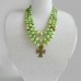 Necklace of green onyx natural gemstone with Gutsul cross 3 threads