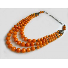 Necklace of orange onyx natural gemstone 3 threads