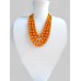 Necklace of orange onyx natural gemstone 3 threads