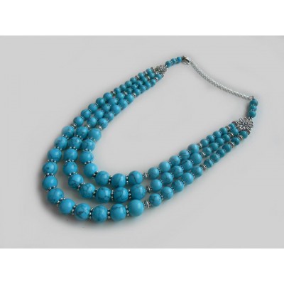 Necklace Namysto of pressed turquoise with medallion set 3 threads