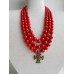 Necklace Zgarda of pressed corals with cross 3 threads