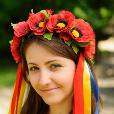 Ukrainian Wreath "Poppies with colorful ribbons"
