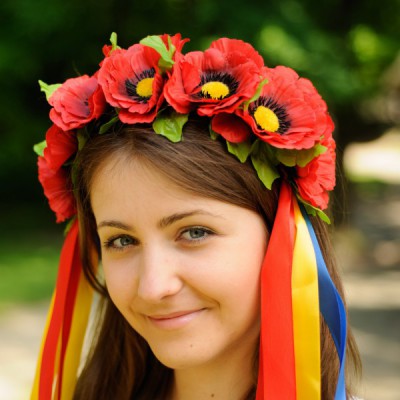 Ukrainian Wreath "Poppies with colorful ribbons"