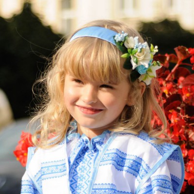 Ukrainian Headdress "Blue Flowers on Hair band"