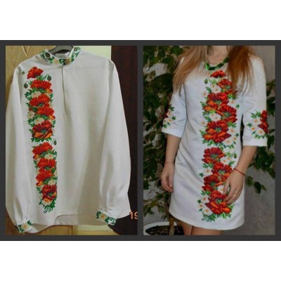 Pair of Beads Embroidered Dress&Shirt "Floral Couple"