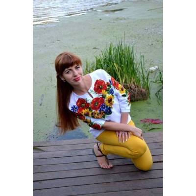 Beads Embroidered Blouse "Sunflowers in Summer"
