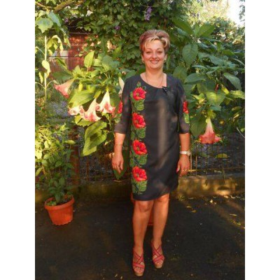 Beads Embroidered Dress "Classic Poppies"