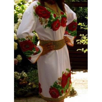 Beads Embroidered Dress "Royal Poppies"