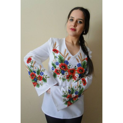 Beads Embroidered Blouse "Wheat&Flowers"