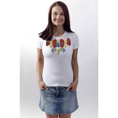 Beads Embroidered T-shirt "Poppies"