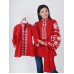 Boho Style Ukrainian Embroidered Red Dress for a Girl