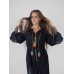 Boho Style Ukrainian Embroidered Maxi Narrow Dress  Black with Orange/Blue Embroidery