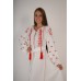 Boho Style Ukrainian Embroidered Maxi Broad Dress White with Red Embroidery