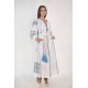 Boho Style Ukrainian Embroidered Maxi Broad Dress White with Blue Embroidery